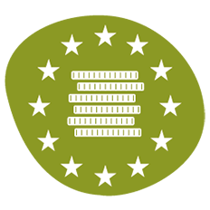 Icona: monedes envoltades d'estrelles de la UE (fons europeus)