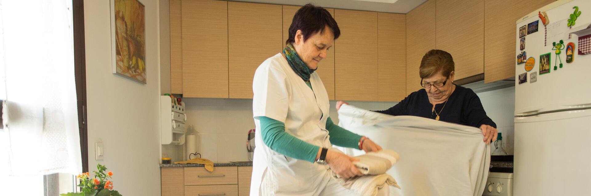 Imatge d'un professional donant suport a una dona gran en el seu domicili