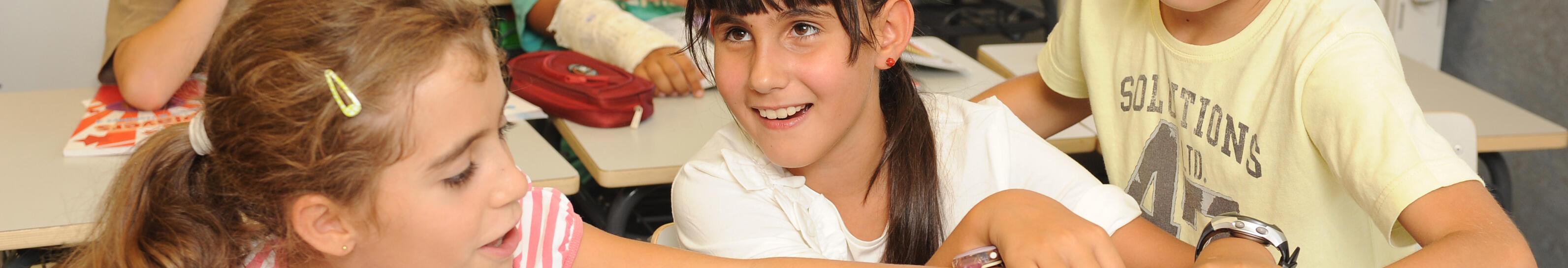 Imatge d'un grup d'alumnes en una aula amb persones amb i sense discapacitat visual