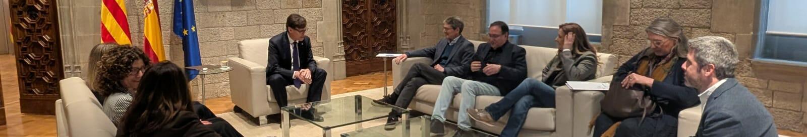 Imatge de la reunió de la Taula i la Confederació amb el president Salvador Illa